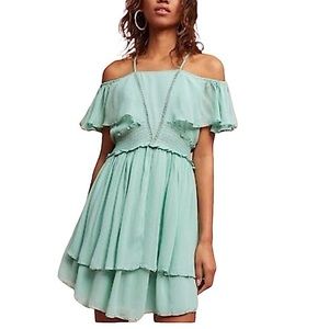 Maeve Anthropologie Mint off the shoulder dress XL
